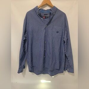 Mens Chaps Easy Care XXL Button Down Shirt Blue White Striped